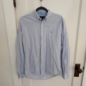 Tommy Hilfiger Blue and White Striped Button-Down Shirt